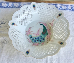 European Braided Porcelain Bowl with Hand Painted Peacock - $45.00