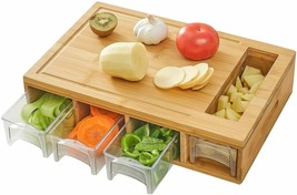 Large Bamboo Cutting Board with Containers, Chopping Board with Drawer Trays - £46.68 GBP