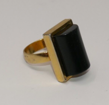 Lanvin Paris Gold Tone and Black Geometric Adjustable Cocktail Ring Size... - £53.60 GBP