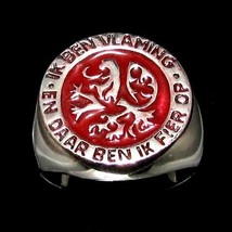 Sterling silver ring Flemish Lion Belgium Ik ben Vlaming with Red enamel high - £72.33 GBP