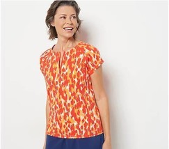 zuda UPF50 Short Sleeve Round Neck Fitted Swim Shirt (Red Abstract, XS) A473537 - $17.53