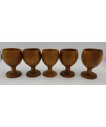 Lot Set of 5 Vintage Mini Solid Wood Wine Shot Glasses Cups Hand Carved ... - £16.05 GBP