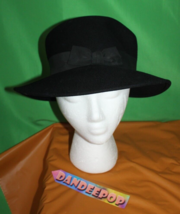 Vintage Retro Rare Iconic Halston Women's Black Hat With Bow - £47.36 GBP