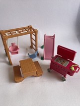 2002 Fisher Price Loving Family Dollhouse Backyard Swing Set Slide Barbecue - £16.65 GBP