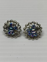 Silver Tone Cara Clip On Earring Synthetic Stones Estate Jewelry Find KG - $9.89
