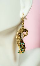 Ebros Peacock Train Golden Jewelry Alloy Dangle Earrings Pair With Crystals - $13.49