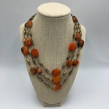 Vintage Women&#39;s Orange Multi-Strand Graduated Layered Necklace Fashion Jewelry - £19.59 GBP