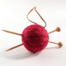 Knitting Needles in Yarn Ball Red Christmas Ornament 6&quot; x 2.25&quot; Knitter Holiday - $16.05