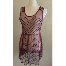 Intimately Free People Sheer Mesh Beaded Mini Dress Burgundy Plum XS - £38.72 GBP