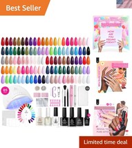 DIY 85-Pcs Gel Nail Polish Kit for Home Use - 55 Colors &amp; LED UV Lamp In... - $63.00