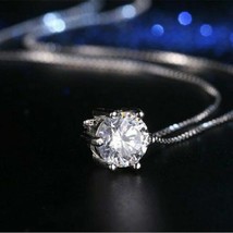 14K Placcato Oro Bianco 2Ct Rotondo Diamanti Finti Pendente Solitario Con Catena - £124.61 GBP