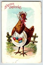 Easter Postcard Dressed Mother Hen Painted Eggs Fantasy Anthropomorphic 1907 - £10.09 GBP