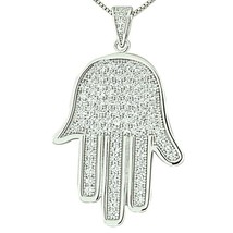 14k Plaqué or Blanc Coupe Ronde Imitation Diamant Khamsa Pierre Collier - £72.19 GBP