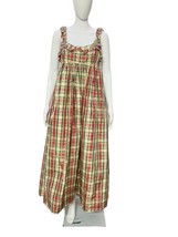 Doen Women&#39;s Ruffle Plaid Check Embroidered Silk Belted Maxi Gown Dress ... - $275.56