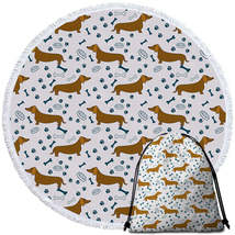 Dog Food Bowl Paw Bone and Dachshund Round Beach Towel - $14.90+