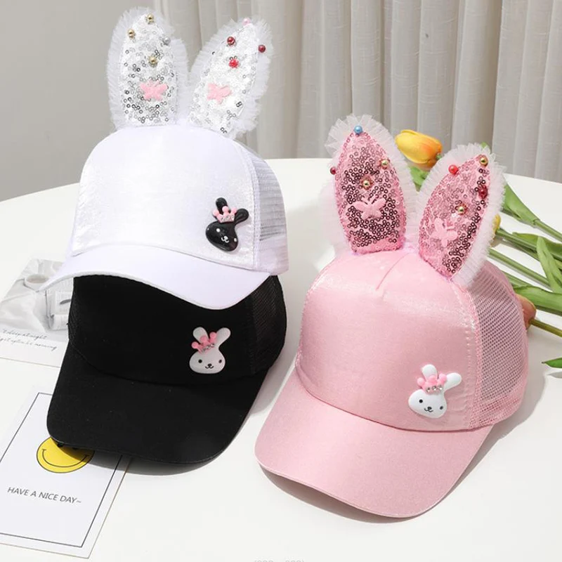 Doitbest Korea Children Hip Hop Baseball Cap Summer Sequined rabbit ears Sun Hat - £11.35 GBP