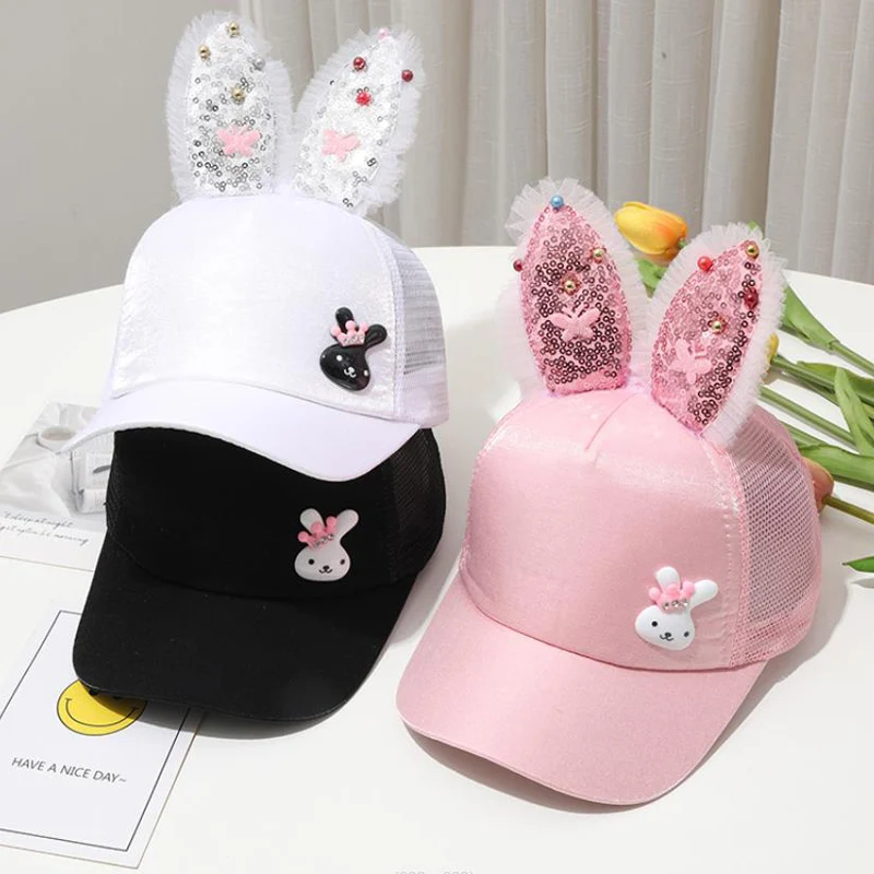 Ea children hip hop baseball cap summer sequined rabbit ears sun hat cartoon boys girls thumb200