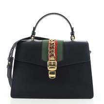 Gucci Sylvie Top Handle Bag Leather Medium Blue - £1,767.37 GBP