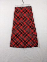 Willi Smith Maxi Skirt Plaid Italy Size 10 Polyester Wool Blend Red Black - $29.68