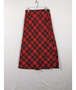 Willi Smith Maxi Skirt Plaid Italy Size 10 Polyester Wool Blend Red Black - $29.68