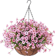 Artificial Hanging Flowers in Basket for Porch Lawn Garden Decor,12 Inch Coconut - £45.55 GBP