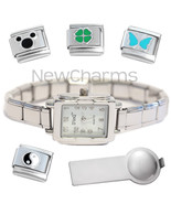 White Squared Italian Charm Watch and Bracelet and Tool &amp; Stainless Stee... - $18.69