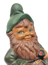 Vintage Ceramic Garden Gnome 70s Shelf Sitter Elf Pixie Green Brown Mystical 11&quot; - £40.59 GBP