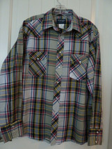 Vintage Wrangler Pearl Snap Long Sleeve Plaid Large Western shirt polycotton - £19.77 GBP