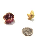 Vintage Miniature Yellow Chick or Duckling with Wicker Basket - £11.98 GBP