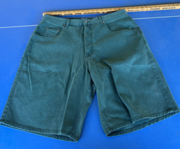 Vintage 90s Guess green Denim Jean Shorts  Button Size 36 X 9 - $78.21