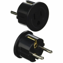 1 Us To European Eu 3 Prong 2 Pin Plug Travel Converter Grounded Adapter Black - £16.60 GBP