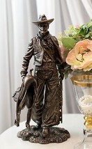 Old World Rustic Western Cowboy Holding Horse Saddle and Rifle Gun Statue 12&quot;H - £33.55 GBP