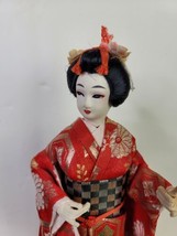 Vintage Japan Geisha Doll Red Silk 13.5 Inches - $17.82