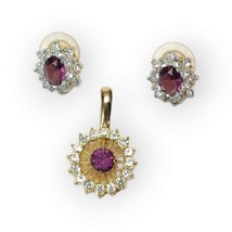 Purple Faux Amethyst &amp; CZ Gold-tone Pendant &amp; Pierced Earrings Bridesmaid, Prom - £15.59 GBP