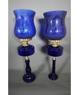 Rare Original Sherwood Birmingham Pair of Cobalt Blue Victorian Oil Lamp... - $812.73 CAD