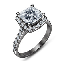1.30 CT Cushion Simulated Diamond Wedding Engagement Ring 14K Black Gold Over - £63.06 GBP
