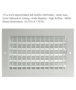 12&quot;w X 6&quot;h ADJUSTABLE AIR SUPPLY DIFFUSER - HVAC Vent Cover Sidewall or ... - $366.83 MXN