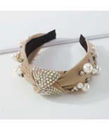 Pearl &amp; Khaki Polyster Cubic Zirconia-Accent Knotted Headband - £14.64 GBP