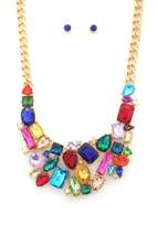 Teardrop Rectangle Shape Rhinestone Statement Necklace - $18.00