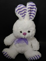 Just for You Megatoys white Plush bunny rabbit purple bow striped feet ears - £5.41 GBP