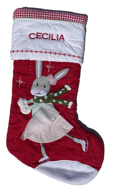 Primary image for Pottery Barn Kids Quilted Skating Bunny Christmas Stocking Monogrammed CECILIA