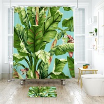 Banana Leaf Pattern 04 Shower Curtain Bath Mat Bathroom Waterproof Decorative Ba - £18.37 GBP+