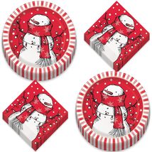 Live It Up! Party Supplies Red Stripe Rustic Snowman Christmas Holiday Paper Des - £8.00 GBP