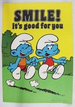 VINTAGE 1982 Wallace Berrie Smurfs 13.5x19.5 Poster SMILE It&#39;s Good For You - $24.74