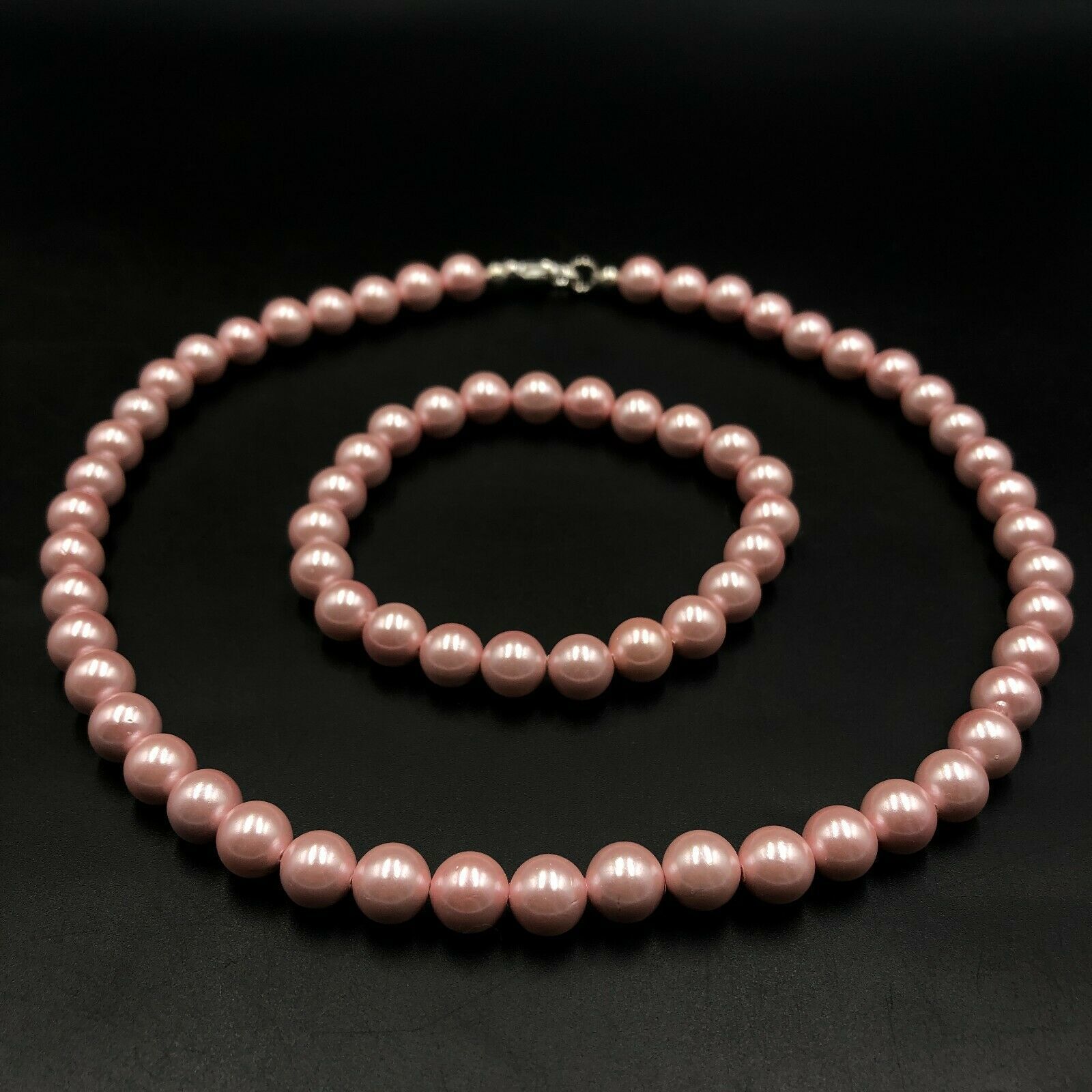 Rosa Muschel Perle 8x8 MM Perlen Stretch Verstellbar Halskette & Armband Set - $16.83