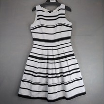White House Black Market Striped Fit &amp; Flare Dress Sz 12 Sleeveless Plea... - $32.00