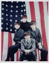 The Beatles 1980&#39;s produced 8x10 photo Fab Four pose in front of American flag - £7.59 GBP