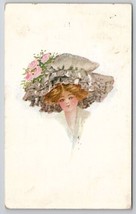 Glamour Girl Huge Bonnet Hat Pink Roses 1913 Howards Corner Maine Postcard D22 - $9.95