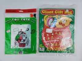 (2) Christmas Giant Gift Bags 33&quot;x24&quot; and 50&quot;x24&quot;” Drawstrings Vinyl NEW - £9.48 GBP