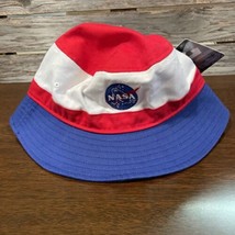 Nasa Bucket Hat OSFM Red White Blue Space Station 100% Cotton - £23.66 GBP